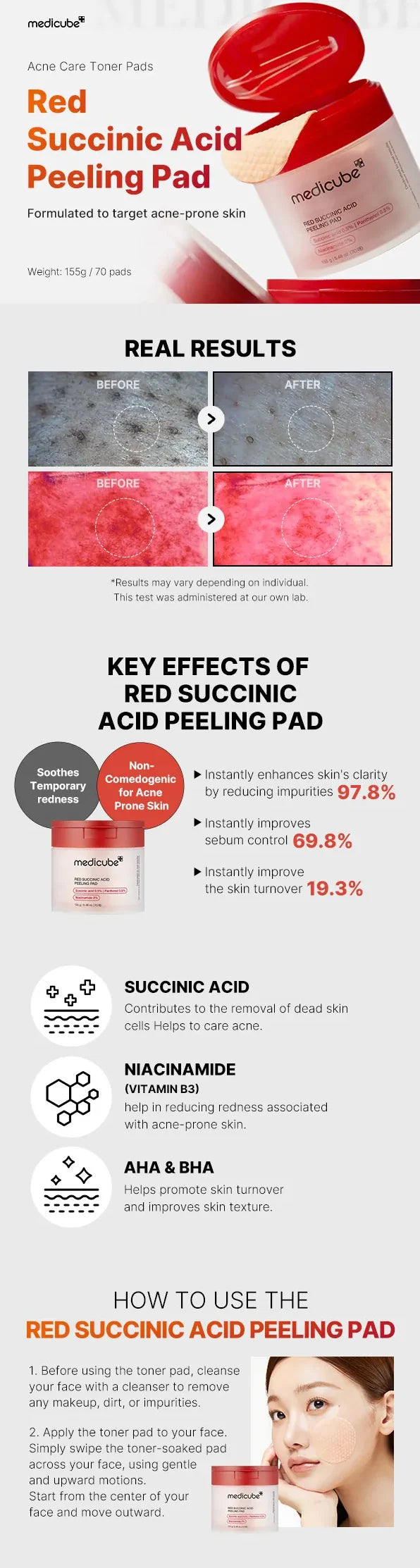 Red Succinic Acid Panthenol Pads Medicube