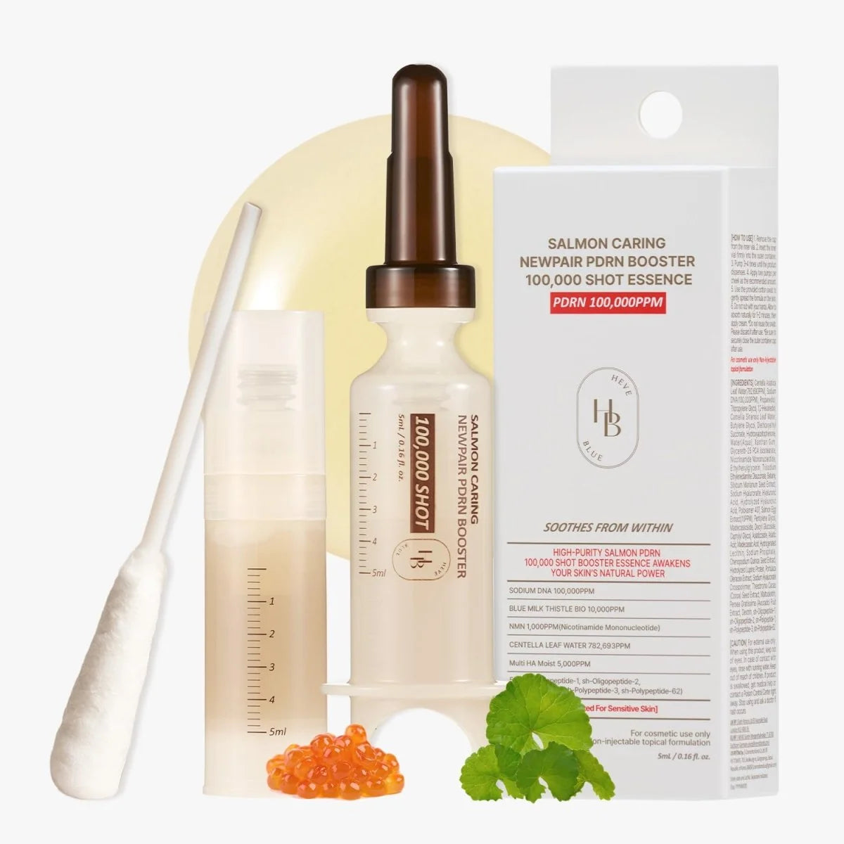 Salmon Caring Centella New Pair PDRN Booster 100,000 Shot Essence Heveblue